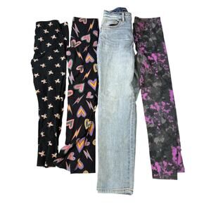 Girls XL 14 Lot Bundle 4 Bottoms Straight Leg Jeans Printed Leggings Spring